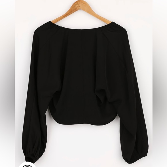 Lulu’s Tie To Remember Black Tie-Front Long Sleeve Top - Picture 5 of 7